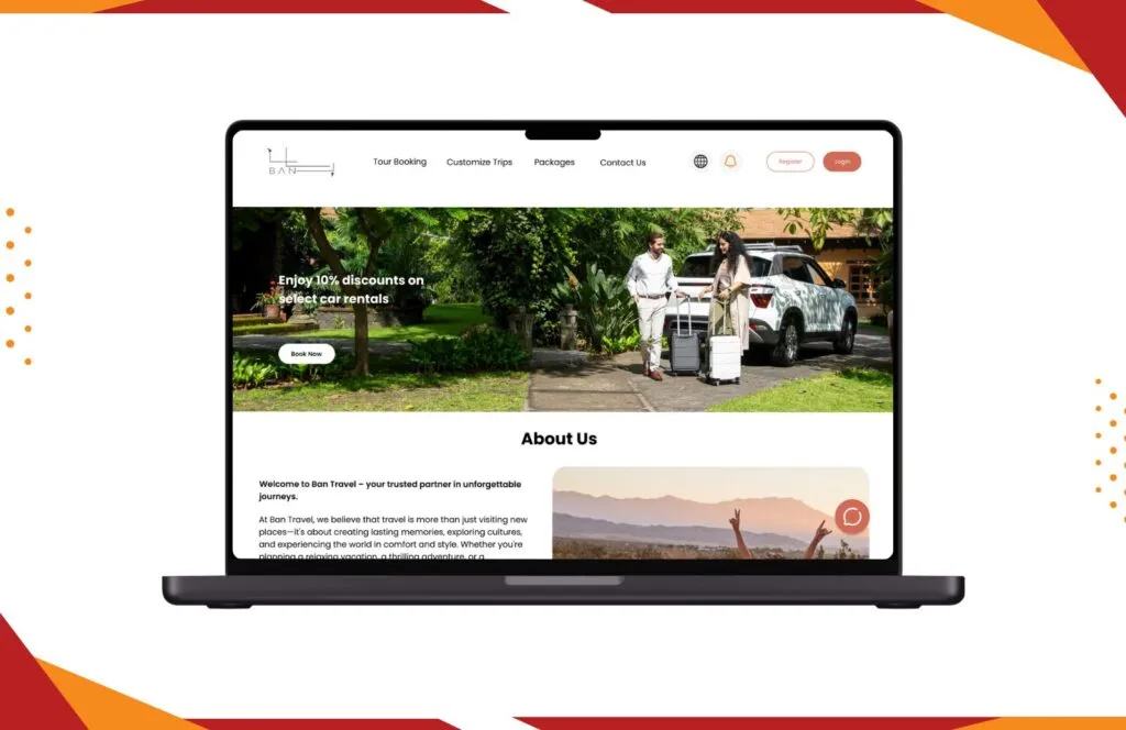 Ban Travel booking website showing travel packages and reservation interface