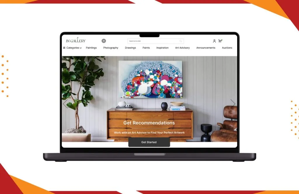 INGallery digital art marketplace interface showing gallery-style artwork presentation