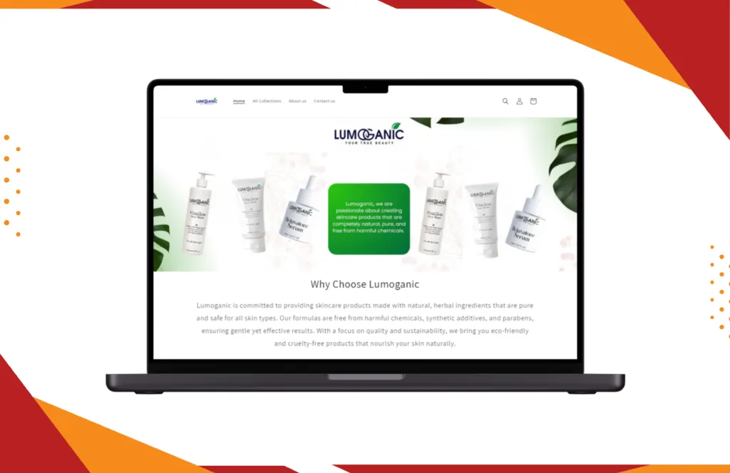 Lumoganic eco-friendly skincare e-commerce storefront